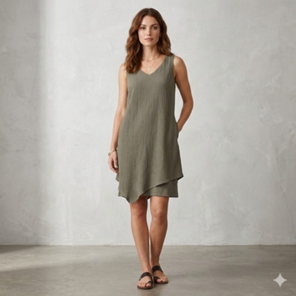Pure J Jill Dress Womens XS Petite Green Sleeveless V Neck Asymmetrical Hem - Picture 1 of 11
